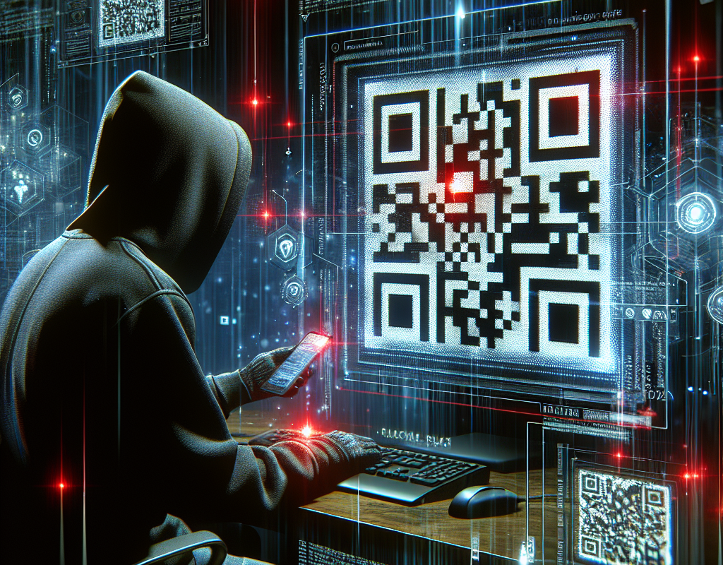 "Close-up of a QR code on a smartphone screen, illustrating potential security threats as hackers manipulate QR codes for malicious purposes. Educational image for an article on cybersecurity awareness."