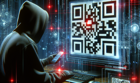 "Close-up of a QR code on a smartphone screen, illustrating potential security threats as hackers manipulate QR codes for malicious purposes. Educational image for an article on cybersecurity awareness."